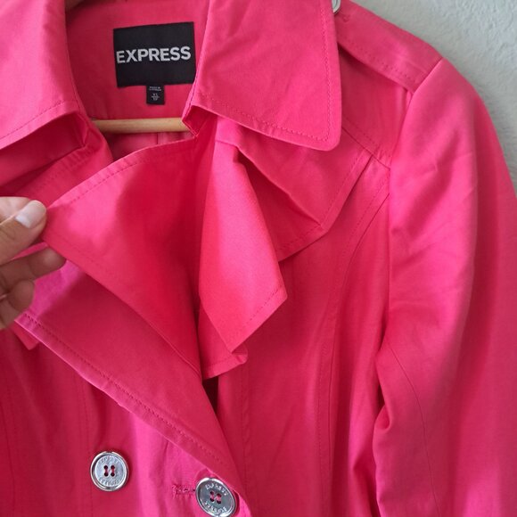 🩵Express Modern Whimsy Hot Pink Trench Coat Size XS - Picture 6 of 14